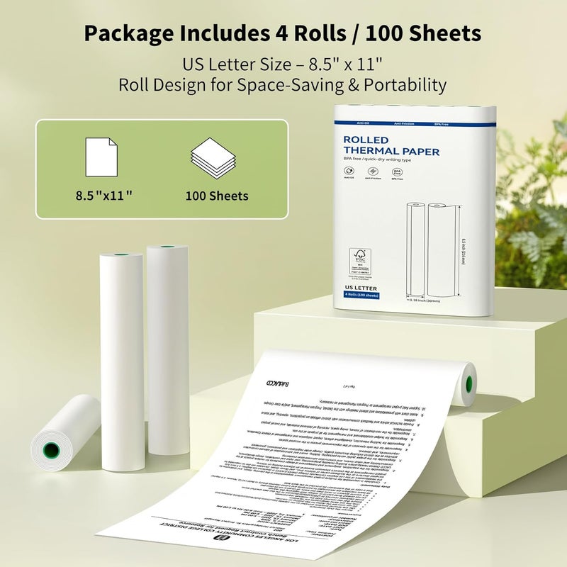 Gloryang Thermal Printer Paper 8.5''x11'' US Letter Size, 4 rolls, 100 sheets, Thermal Paper Quick-Dry, Advanced Clear Printing, Compatible with & JADENS PD-A4 Thermal Printer - Image 2